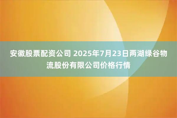安徽股票配资公司 2025年7月23日两湖绿谷物流股份有限公司价格行情